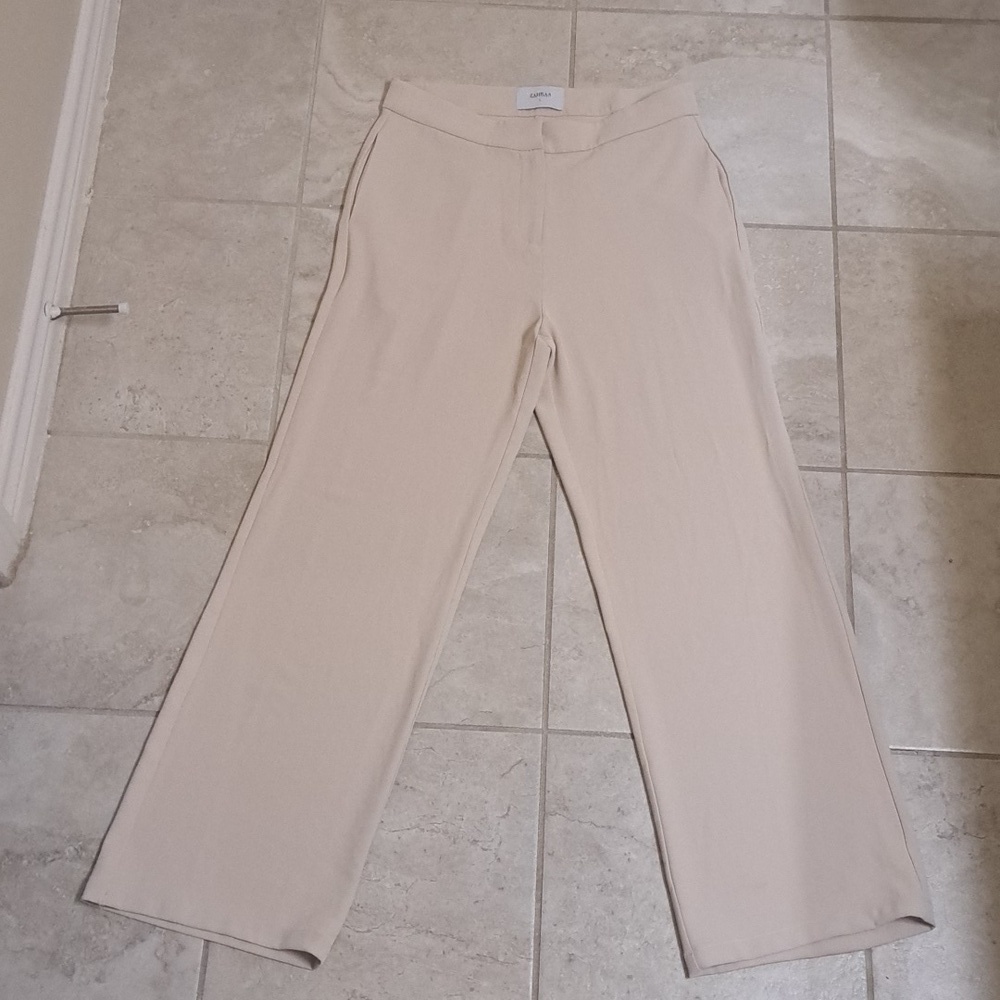 ZAHRAA The Label sz LARGE cream wide leg silky pants, $140.00